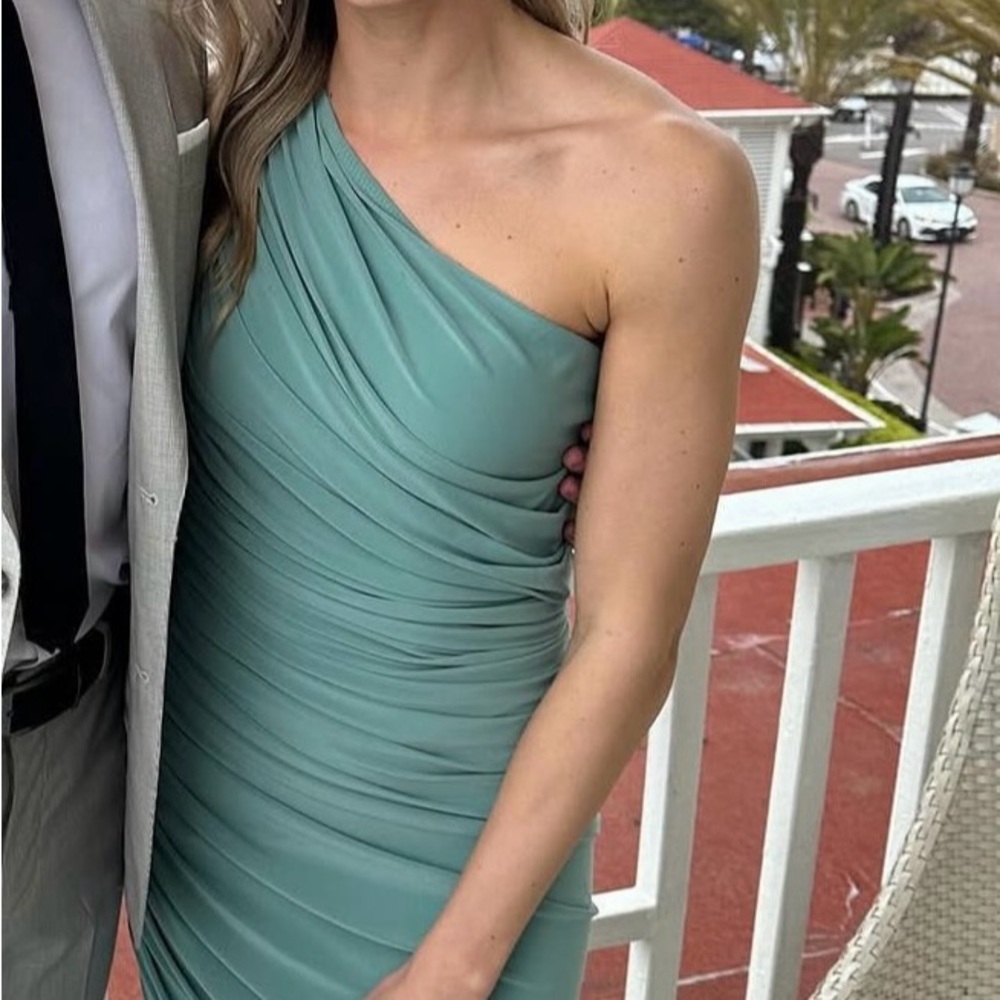 Norma Kamali One-Shoulder Seafoam Dress